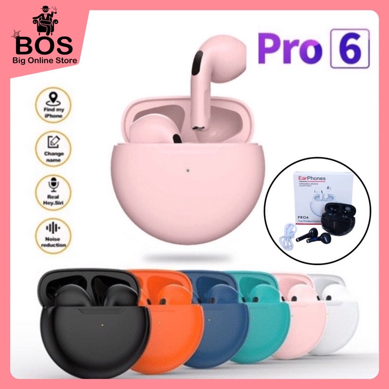 BOS - EARPHONE BLUETOOTH PRO6 TWS WIRELESS 5.0 | EARBUDS HANDSFREE HENSET BASS PRO 6