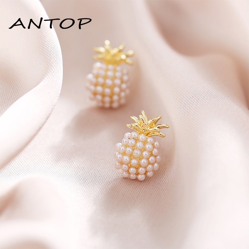 Anting Bentuk Nanas Aksen Mutiara Bahan Alloy Gaya Korea Aksesori busana ANTOP