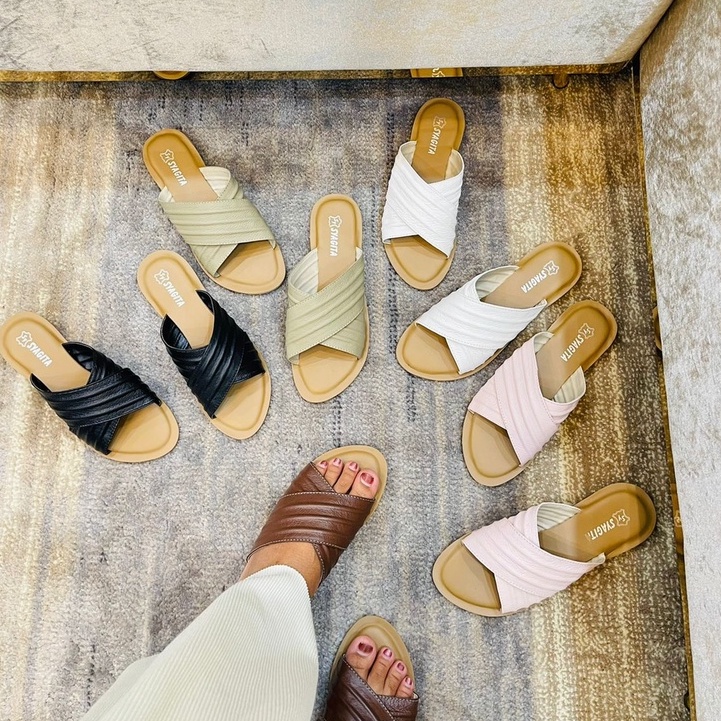 SANDAL KULIT WANITA MODEL SILANG KERUT AQUILA - TOKO SYAGITA KULIT ASLI GARUT