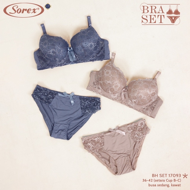 New Model BH | Bra Set Brukat Bunga SOREX 17093 Pakai Kawat dan Busa Sedang