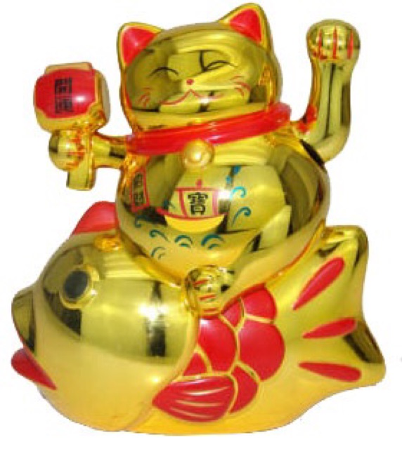 kucing hoki/kucing rejeki lucky cat naik ikan 10.7cm