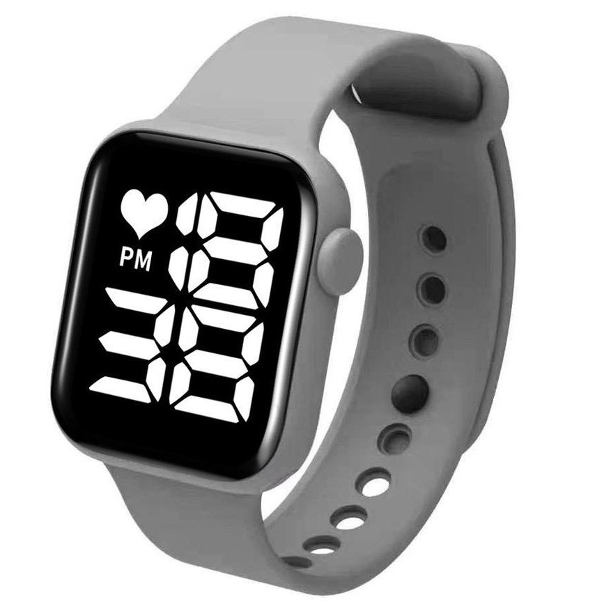 WBS Jam Tangan LED Digital Pria Wanita Rubber Electronic Fashion Couple Anak Remaja Import Premium JF073-ABU