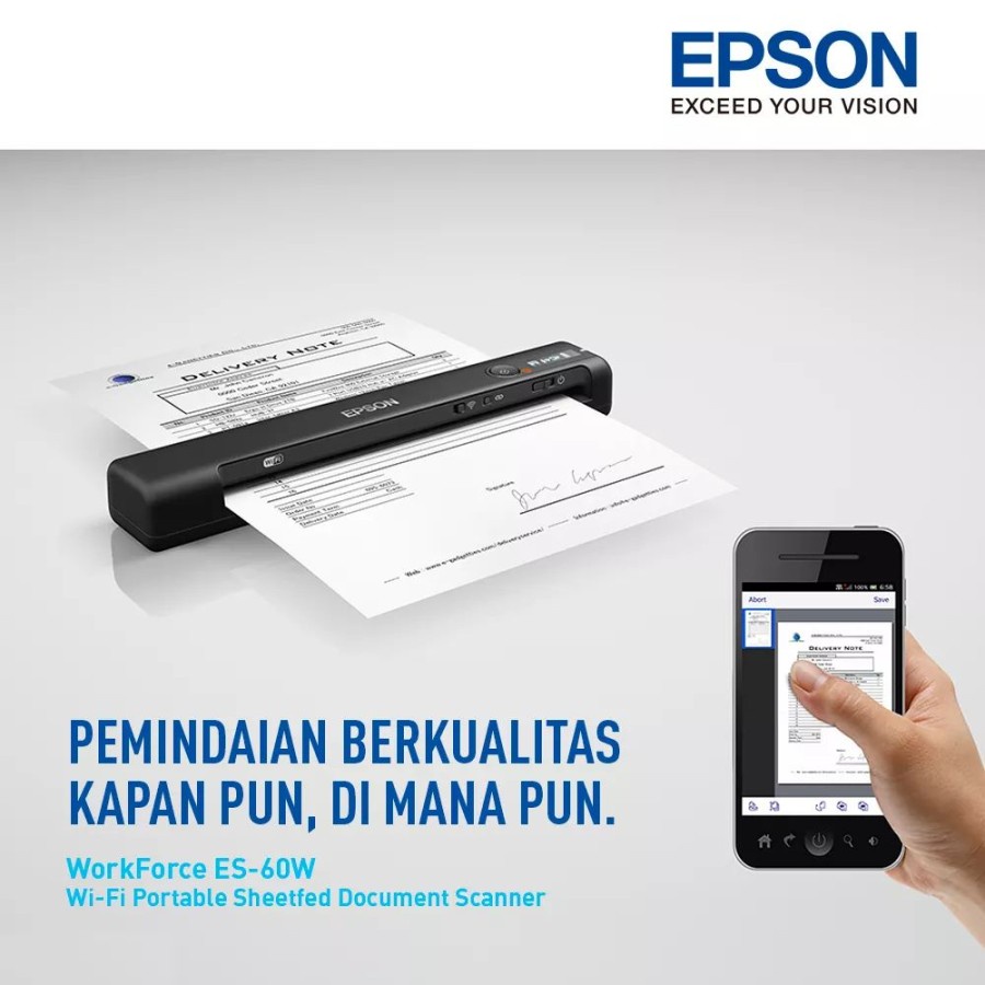 Epson WorkForce ES-60W Wi-Fi Portable Sheetfed Document Scanner / A4 Portable Sheet Fed Colour Scanner ES60W