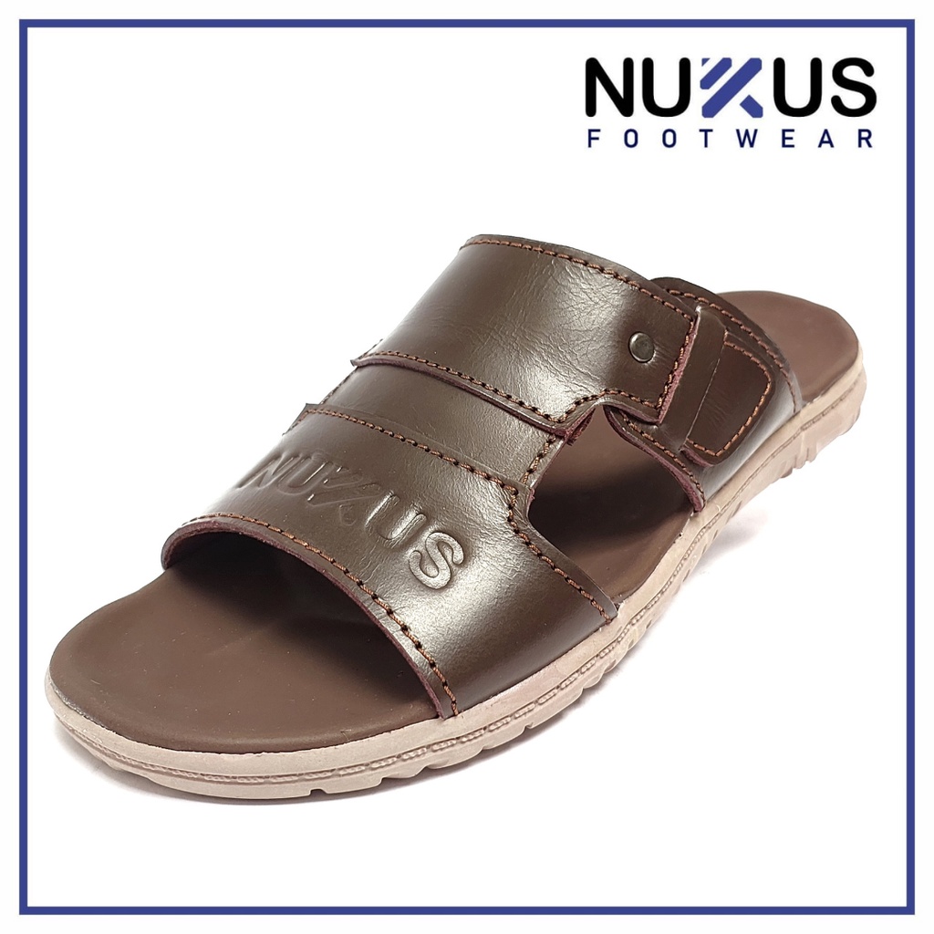 Nukus Sandal Pria Kulit Asli Selop Coklat Tua- NK 05