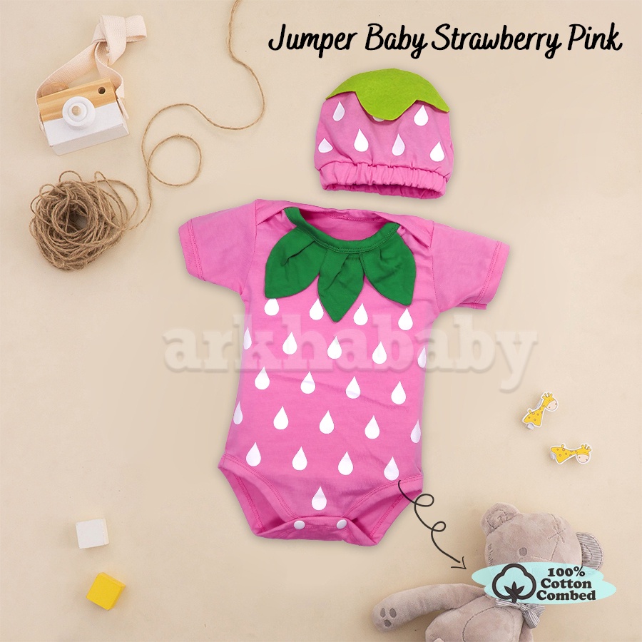 BAJU BAYI  JUMPER BAYI STRAWBERY/KOSTUM BAYI/BAJU BAYI KARAKTER/jumpsuit baby strawberry