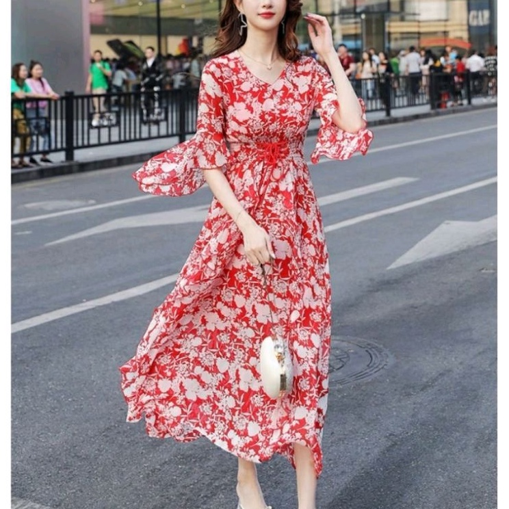 12514 Baju Maxidress longdress Maxi long dress gaun DRAWSTRING dres Korea Korean style wanita import