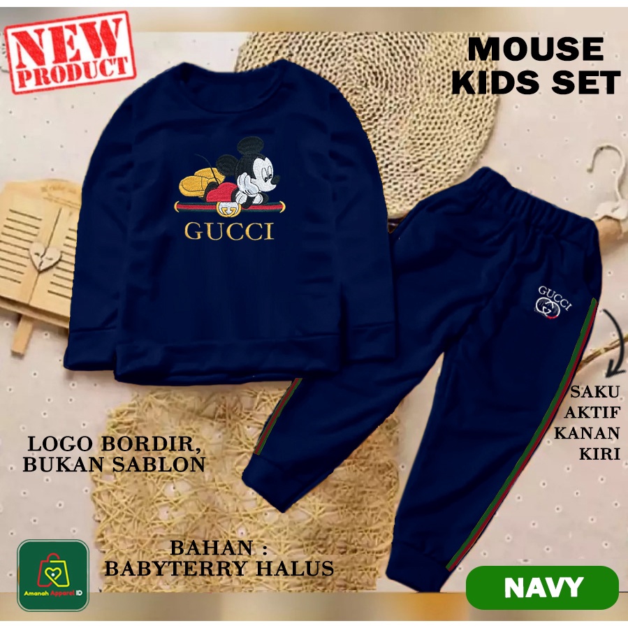 Baju Setelan Pakaian Olahraga Anak MOUSE KIDS Bordir Bahan Babyterry Premium Laki-Laki Perempuan Unisex / 21438