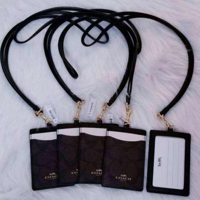 COACH SIGNATURE LANYARD DARK BROWN WHITE