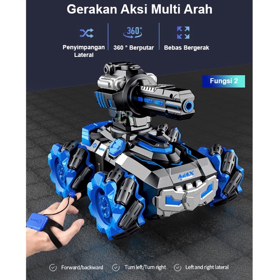 Mobil Mainan Remote Control Bom Air Bola Gel Jam Tangan Mobil Tangki Off-Road RC Tank Car 2.4G Pelontar Air Menembak Peluru Pistol Air Rotasi Waterboom Mobil Tangki360 Derajat