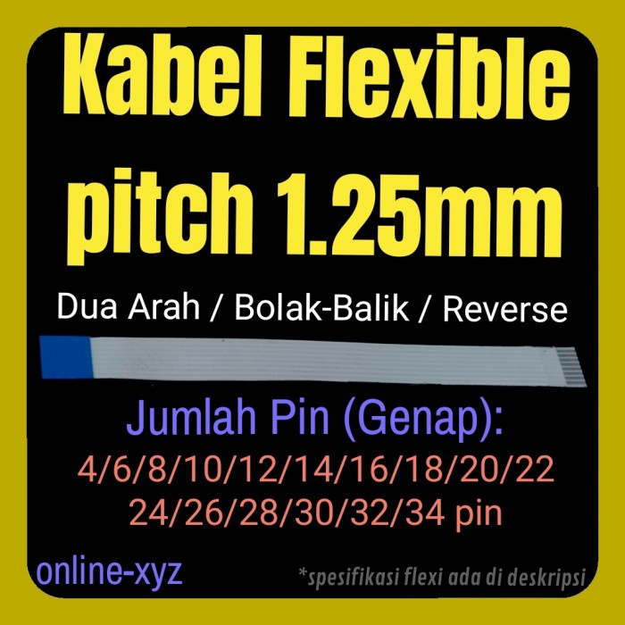 kabel Flexible Dua Arah Pitch 1.25MM 4 8 10 12 14 16 pin ffc fpc reverse bolak balik 2 arah 1.25 1,2