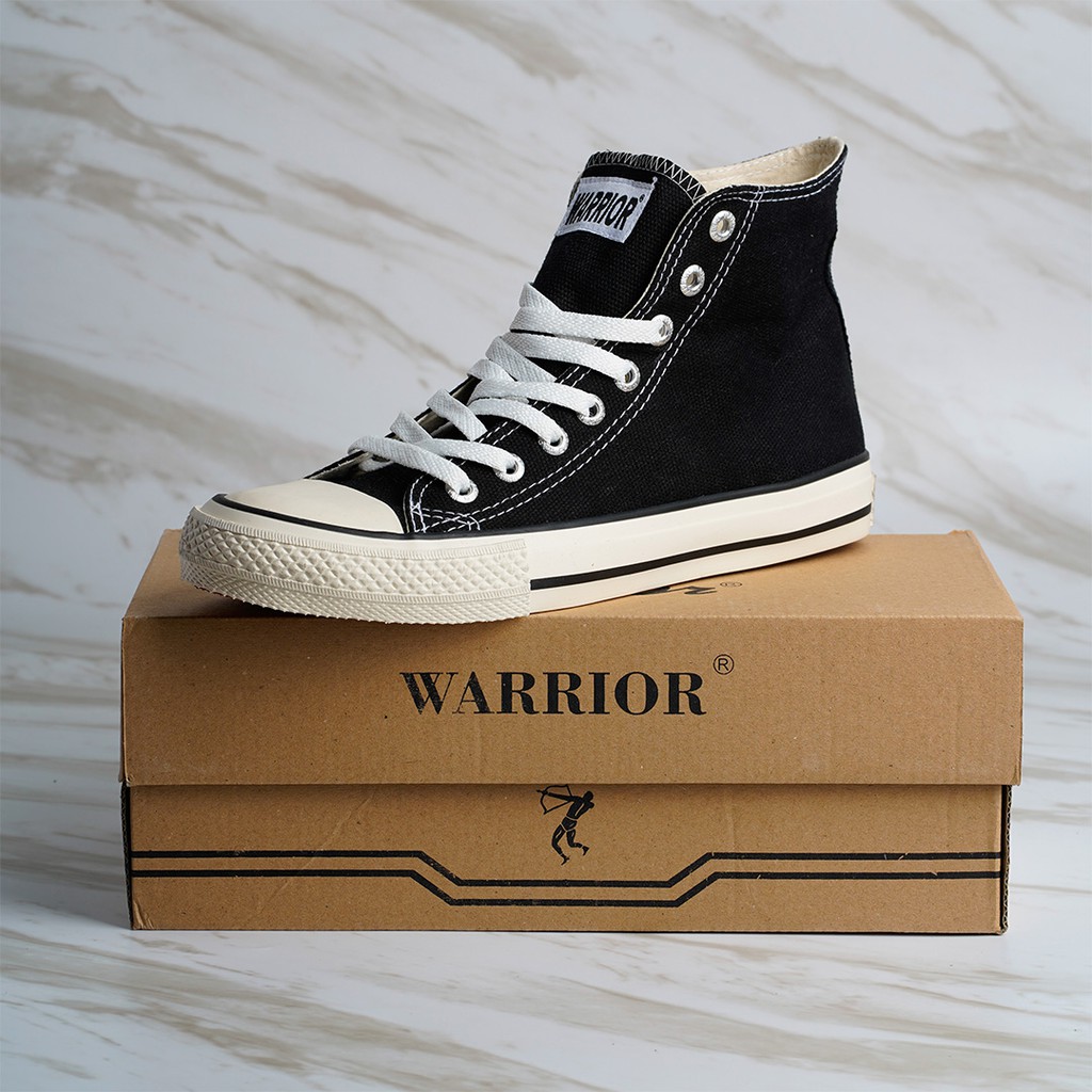 SEPATU WARRIOR SPARTA HIGH BLACK WHITE ORIGINAL SIZE 31-44 / SEPATU ANAK SEPATU HITAM PUTIH Sepatu Sekolah