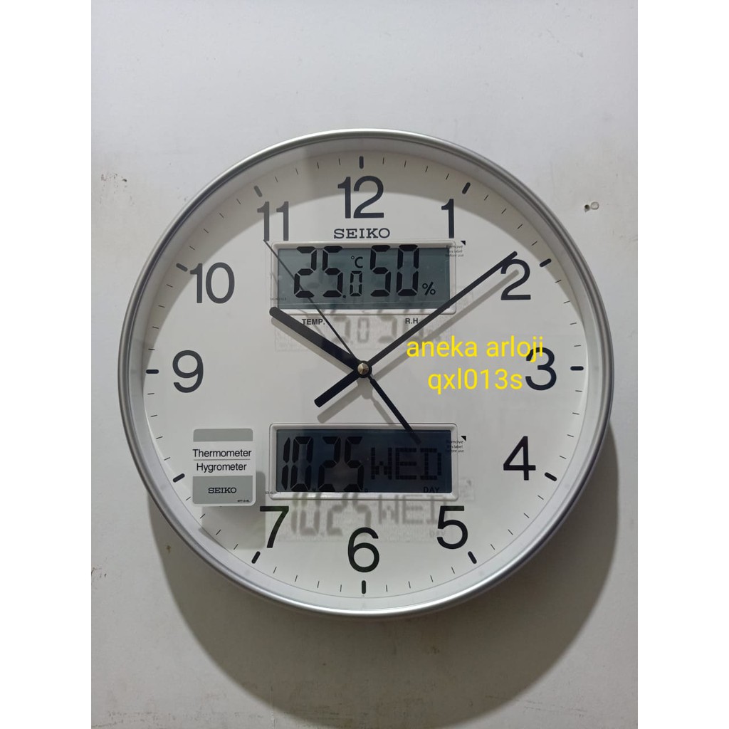 Jam Dinding SEIKO Japan Tanggal Hari QXL013S QXL013 Silver Original