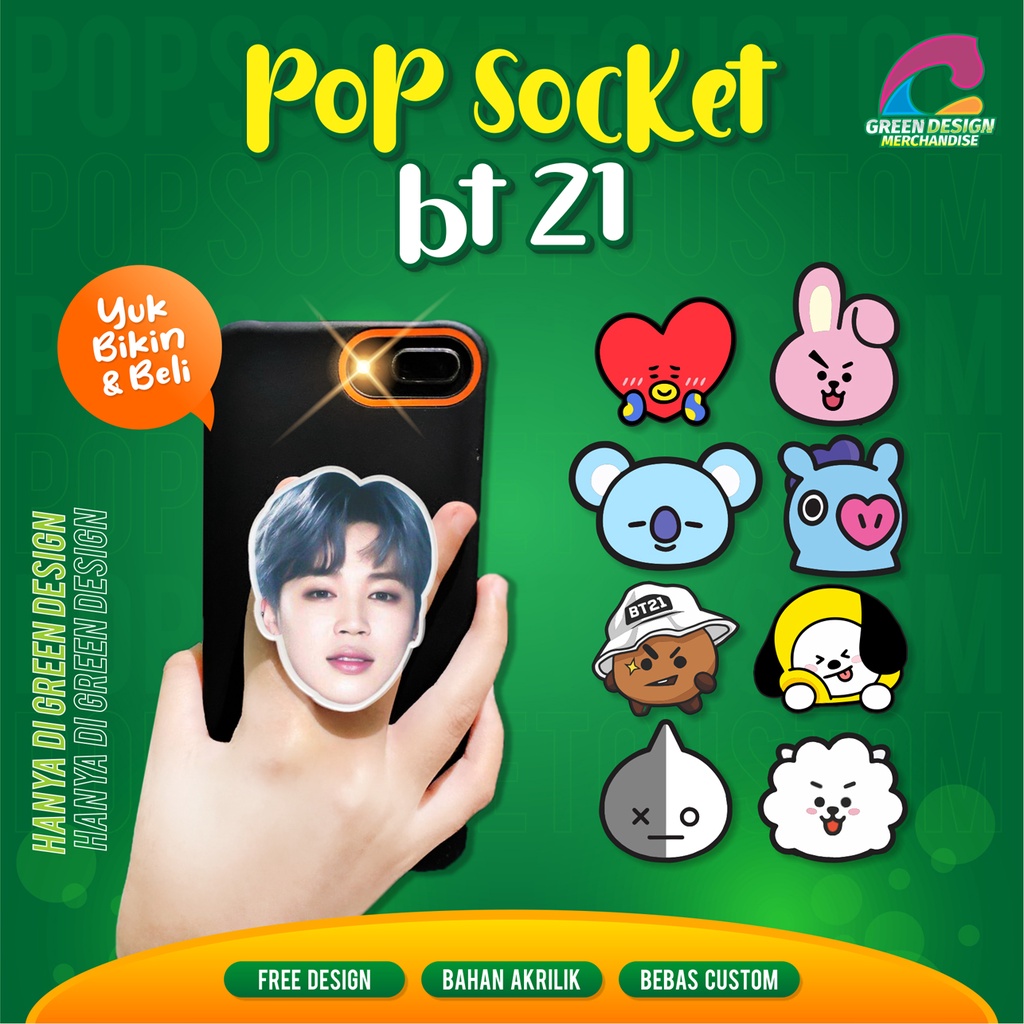 [Bebas Custom] Popsocket BT 21 - Popsocket Murah - phone holder - pop socket bts - Popsocket Handpone - Popsocket Akrilik Costum Wajah-  pop socket bts - Popsocket Aksesoris HP Gambar Costum Wajah