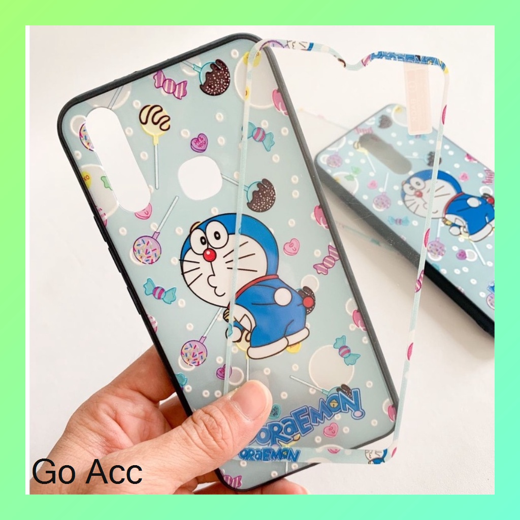 Softcase Tempered Glass case motif karakter Oppo A31/Neo 5 A3S/C1 A5S/A7/A12/A11K/Realme 2 pro/U1/U2 5/5i/5S/C3 7i/C17 C11 C12 C15 Samsug J2 Prime Vivo Y11/Y12/Y15/Y17 Y30/Y30i/Y50 Y91C Xiaomi Redmi 8A 9/Prime 9C Note 9 pro HCTG 30