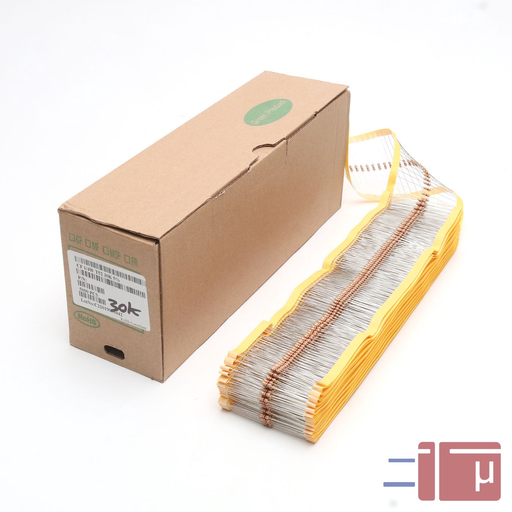 x10 Resistor 30K 1/4W Karbon 5% Taiwan Kaki Tembaga