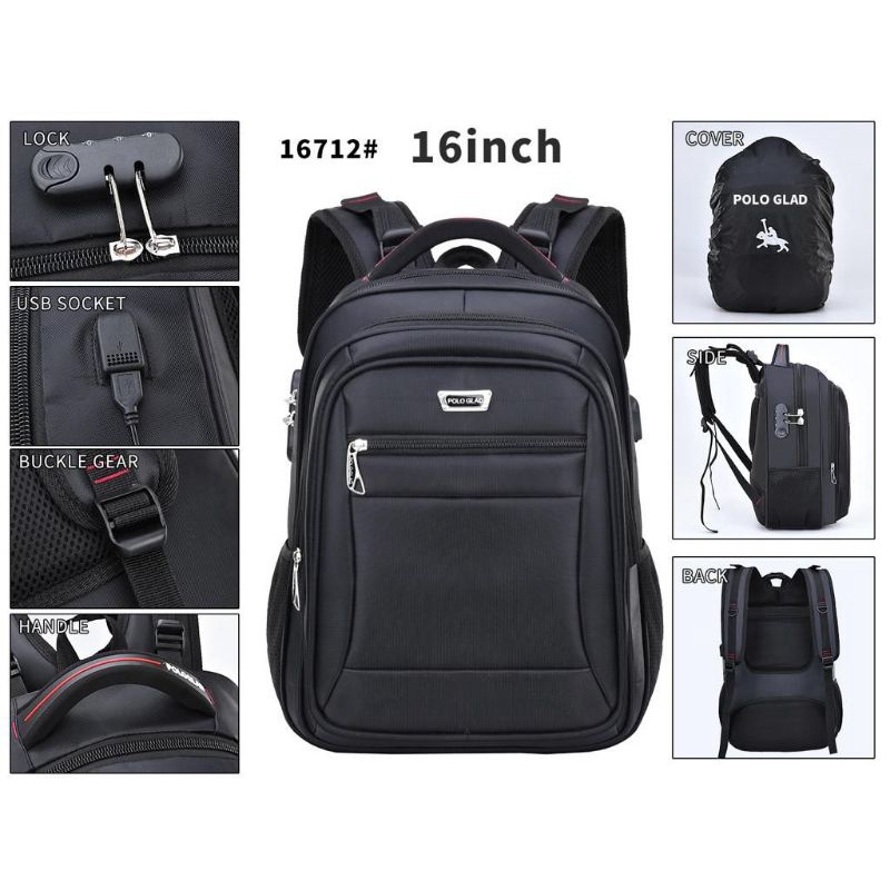 POLO GLAD Tas Ransel Sekolah 16 Inch Backpack Pria Wanita Original Polo