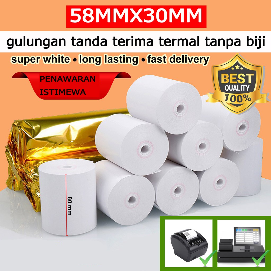 

Kertas Thermal 58mm ukuran 58x30mm isi 10 Roll / Thermal Paper 58 mm size 58x30mm 10 Roll