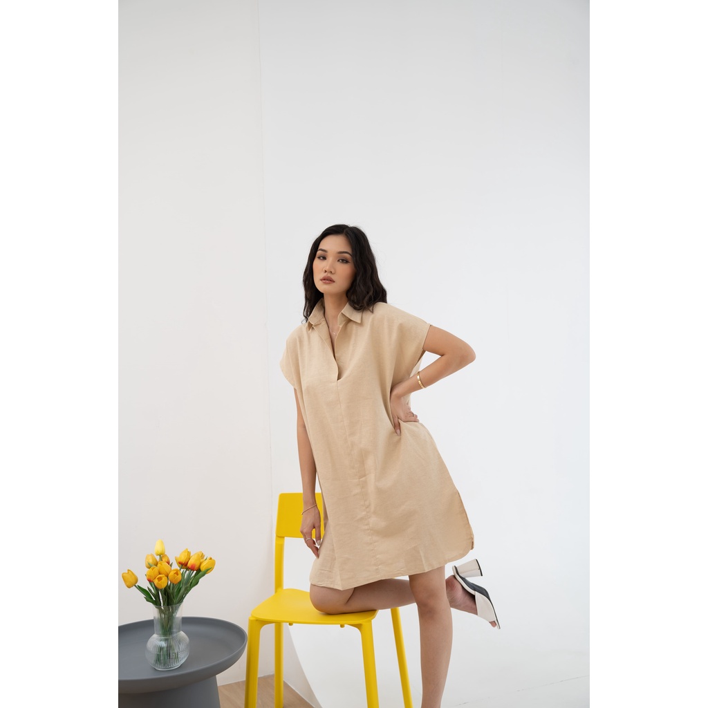 Pomona Linen Dress - Dress Casual Wanita - Korean Style