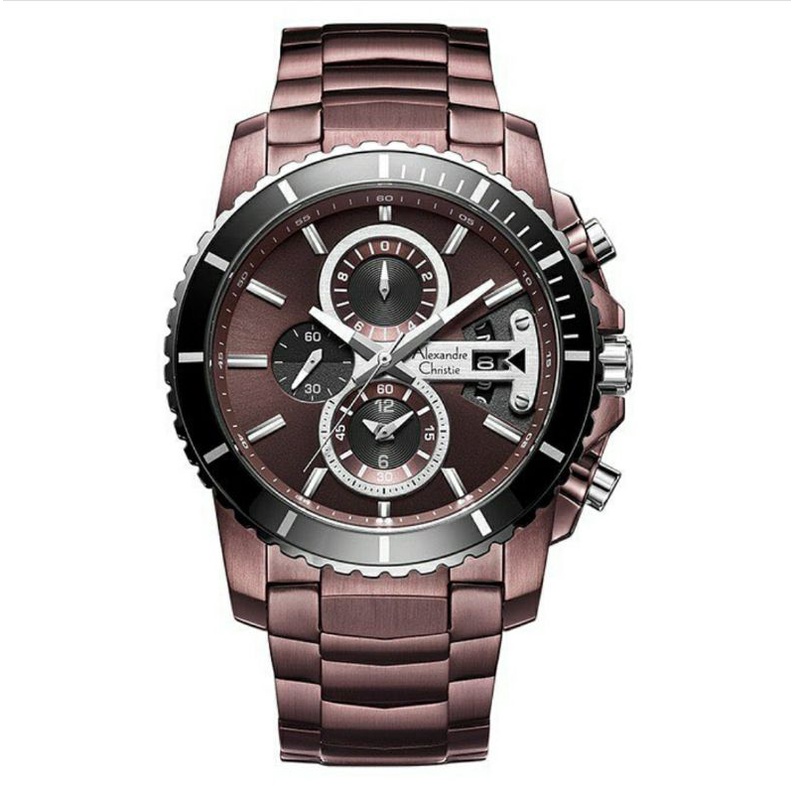 ORIGINAL GARANSI RESMI 1 TAHUN JAM TANGAN PRIA ALEXANDRE CHRISTIE BROWN RANTAI STAINLESS STEEL ARLOJ