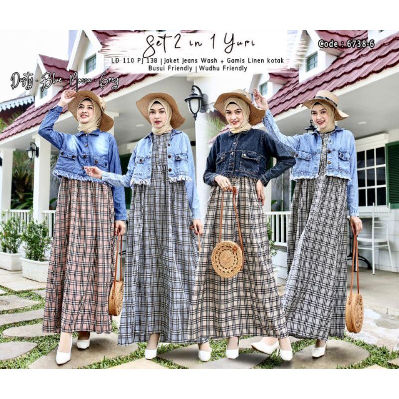 GAMIS KOTAK KOTAK + JAKET JEANS