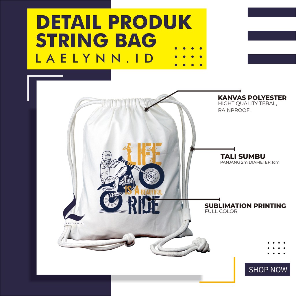 LAELYNN - STRING BAG TAS SERUT KANVAS PREMIUM Motif Ride Thyphography - RTP0108