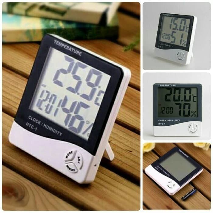 HTC-1Thermometer Hygrometer Clock jam Pengukur Suhu Lembab Alarm Meter