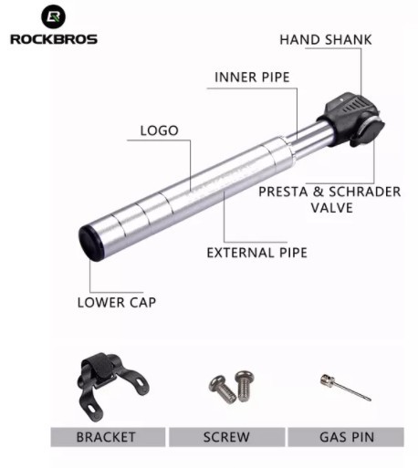 Pompa Mini Ban Sepeda Rockbros JG1040 100psi Portable Pump Bike