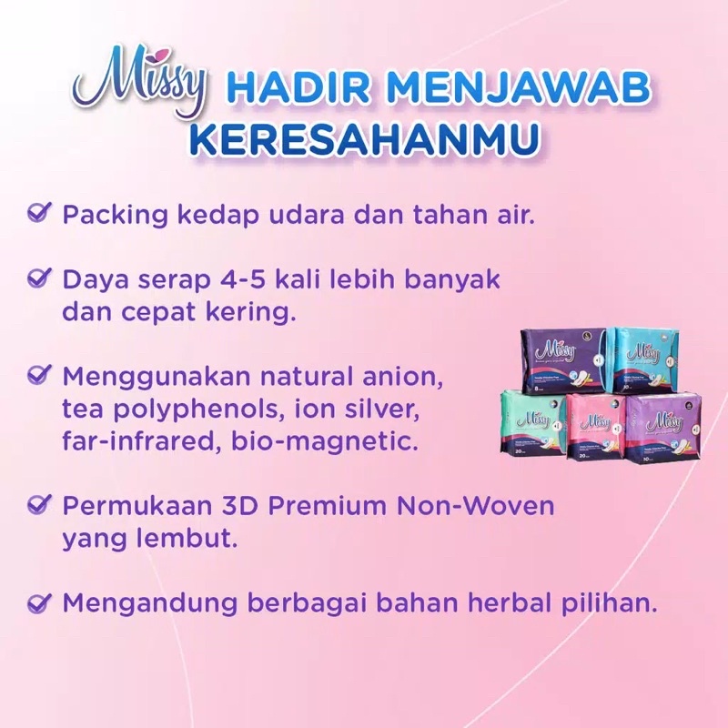 Missy Pembalut Wanita Anti  Jamur Dan Bakteri Pembalut Kesehatan