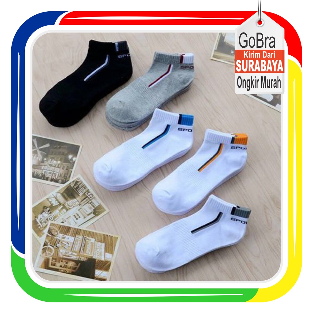 Gobra ♕ KK007 Kaos Kaki (Tanpa Kemasan) Pria Tipis Pendek Semata Kaki Motif Garis Olahraga Fashion Korea Sock Import Murah