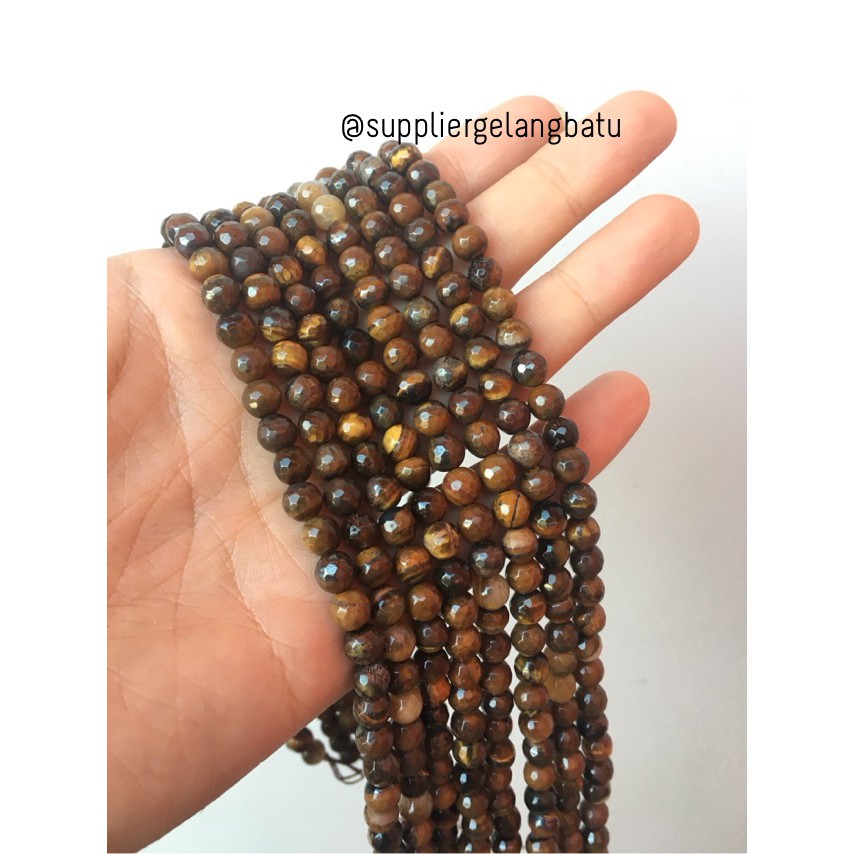 Batu brown tiger eye FACET 6mm CUTTING mata singa harimau cokelat akik aksesoris fashion perlengkap