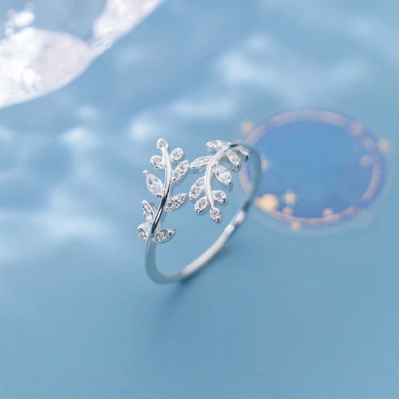 Korean Exquisite Diamond Ring for Women Girl Fashion Leaf Index Finger Rings