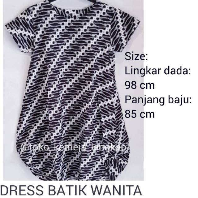 Dress terusan jumbo wanita motif batik warna hitam putih lengan pendek