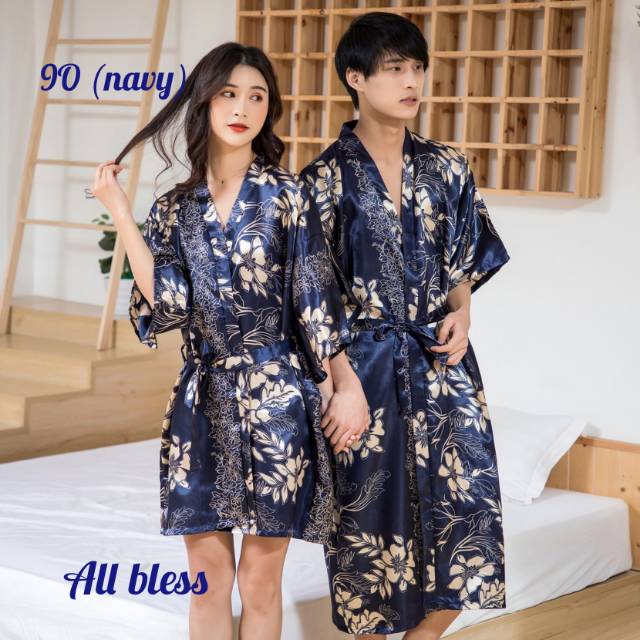 baju tidur impor / kimono couple impor Flower pasangan jepang style kekinian satin Premium 9O 9P
