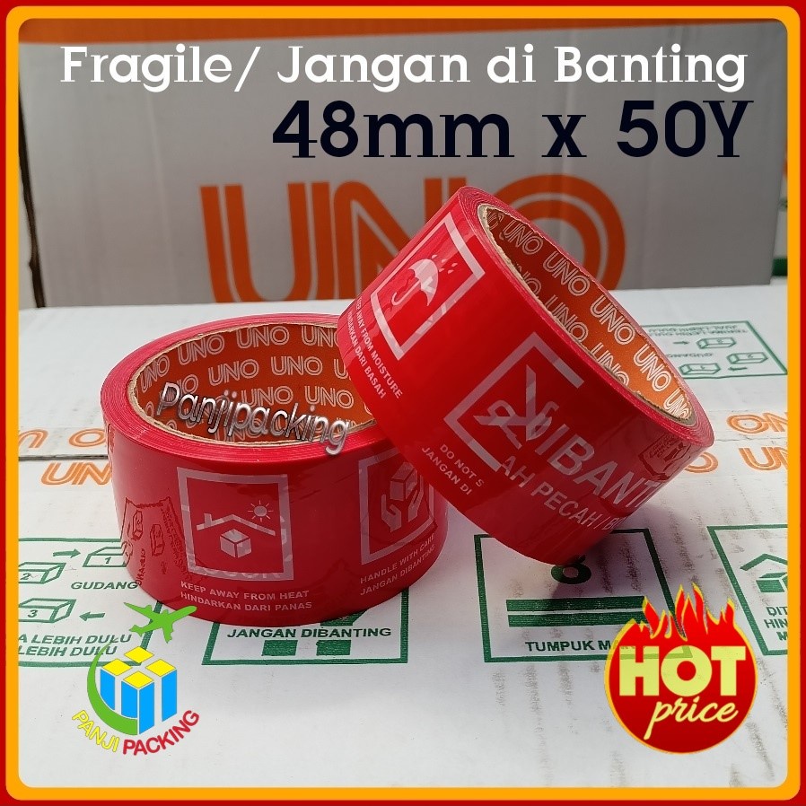 

Lakban Fragile Merah 2 inch 48mm x 50Yard Solatip Jangan Dibanting Uno Isolasi Murah