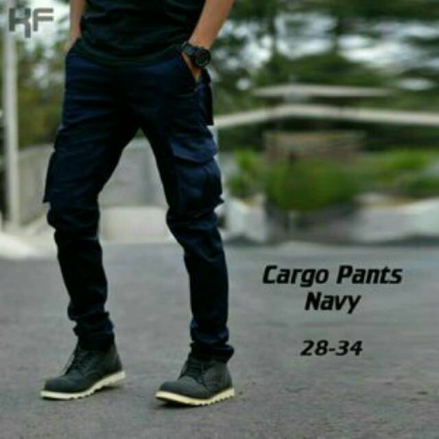 Celana cargo panjang navy