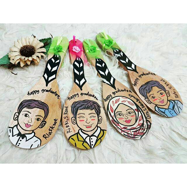 

Centong lukis kecil hadiah kado unik lucu handmade custom vintage kayu mahar souvenir pacar couple