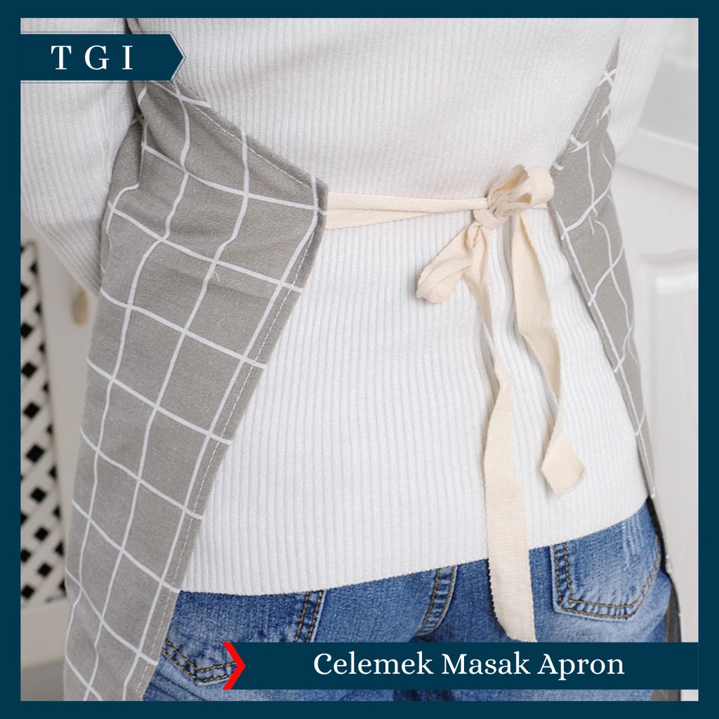 TGI - APRON CELEMEK MASAK BAHAN KAIN PREMIUM QUALITY KOREAN STYLE | CELEMEK APRON MASAK | CELEMEK MASAK DENGAN BAHAN KATUN LINEN DAN MOTIF KOTAK-KOTAK