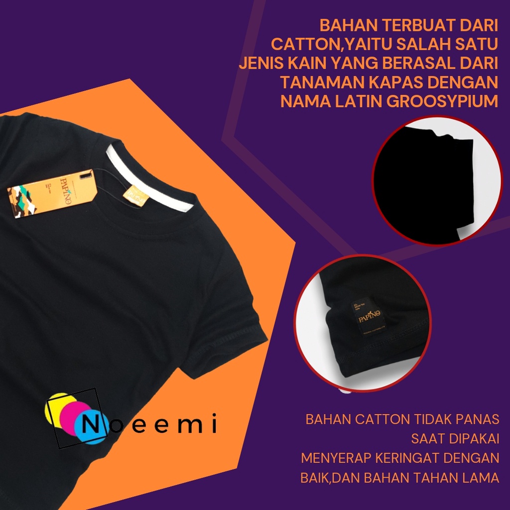 Papino Baju Kaos Anak Laki Laki 1-12 Tahun Pakaian Distro Oblong Polos Hitam