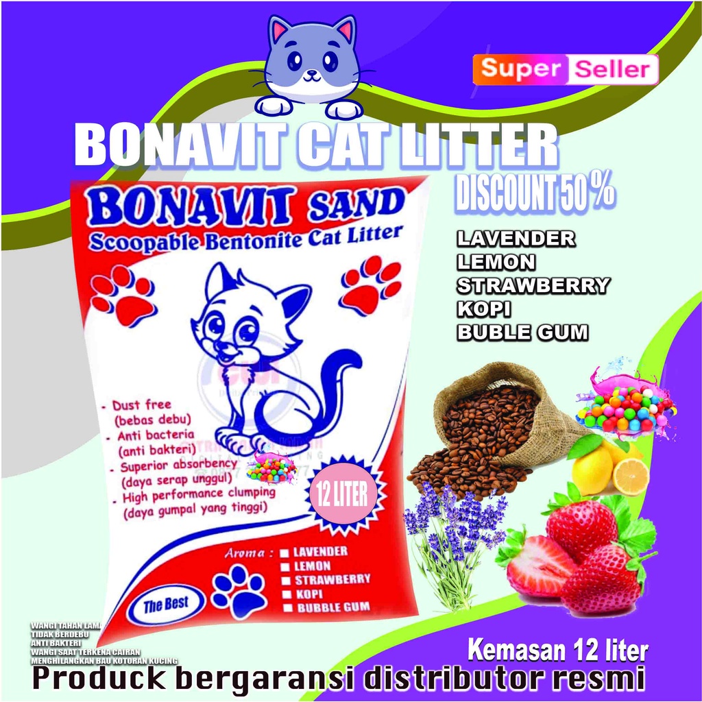 12 LITER-PASIR GUMPAL WANGI BONAVIT-PASIR KUCING WANGI DAN GUMPAL