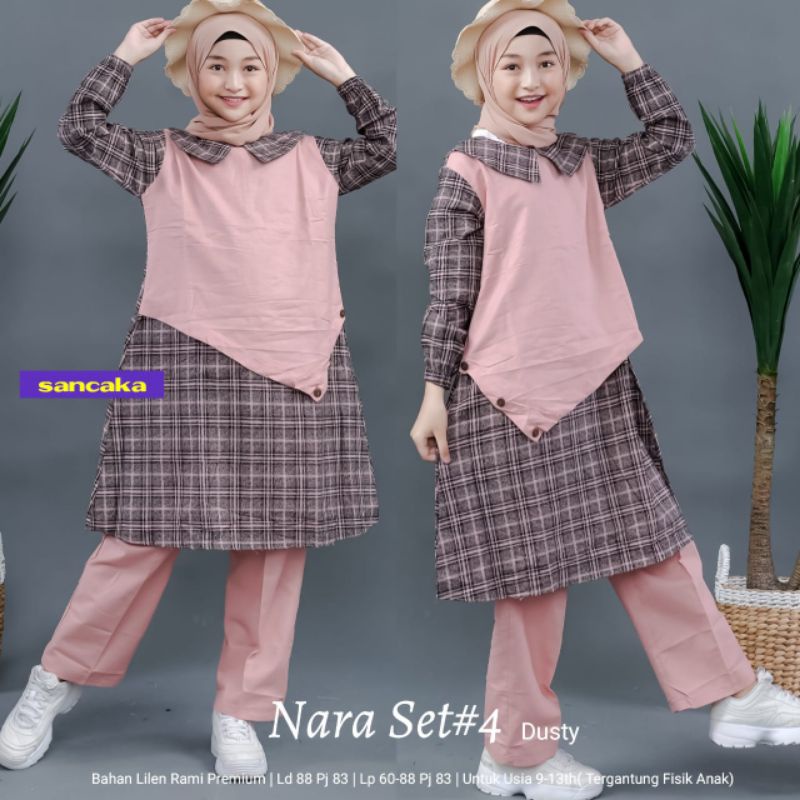 NARA SET#4 SETELAN BAJU ANAK PEREMPUAN SET TUNIK + CELANA USIA 9-13 tahun