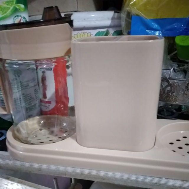 Wadah Minyak Dan Bumbu Dapur Kaca Isi 3 Set