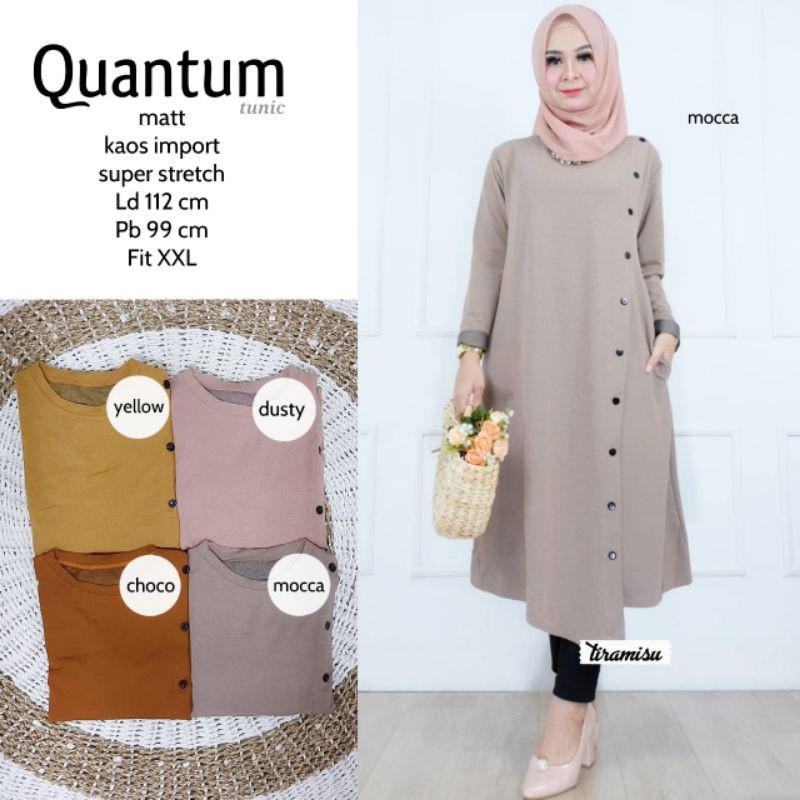 TUNIK CANTIK KAOS IMPORT, QUANTUM TUNIK by TIRAMISU, LD.112 PB.99, FIT TO XXL, KANCING HANYA VARIASI