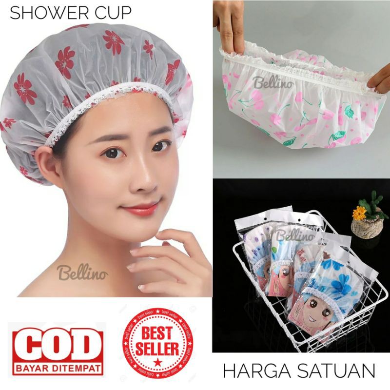 Topi Mandi Wanita Elastis Motif / Shower Cup Mandi Penutup Rambut Murah Berkualitas / Topi Keramas