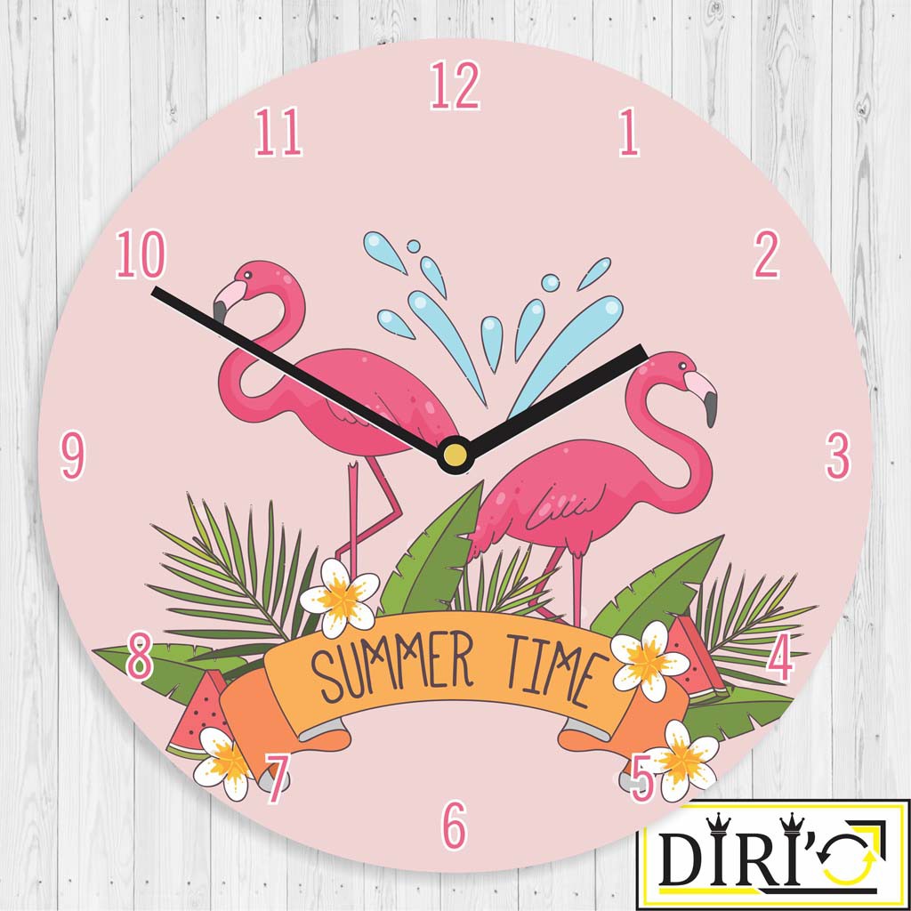 Jam Dinding Kayu Flamingo Unik Wall Decor Shabby Chic Hiasan Rumah Minimalis-Summer Go