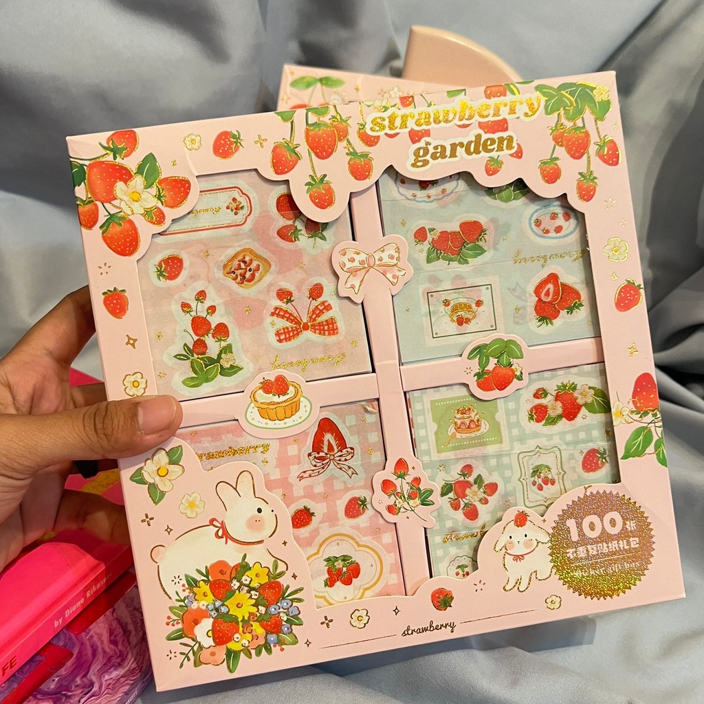 STICKER BOX SENMU ISI 100 LEMBAR V2 MOTIF STRAWBERY CHERRY SUPER CUTE PAKET STICKER WATERPROOF ANTI AIR HADIAH KADO LUCU UNIK ANAK LIMITED EDITION KUALITAS PREMIUM BISA COD