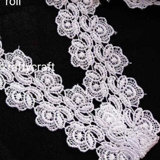 ✫ Renda tile bunga bordir rajut brokat gyper / giper katun baju mukena kebaya meteran harga 1 ROLL ✩