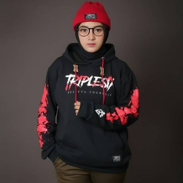 jaket sweater triplesix hitam hoodie jumper/jaket original full acc