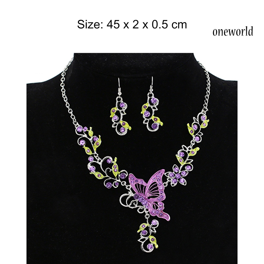 OW@ Lady Bridal Vinatge Butterfly Flower Bib Statement Necklace Earrings Jewelry Set