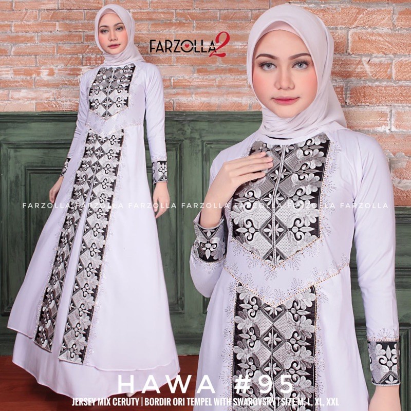 TOP HAWA #95 BY FARZOLLA2 - ABAYA HAWA PUTIH / GAMIS BAHAN JERSEY MIX CERUTY BORDIR