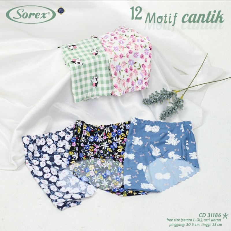 paket isi 6pcs CD WANITA SOREX SEAMLESS 31081/31186 TANPA JAHIT MOTIF